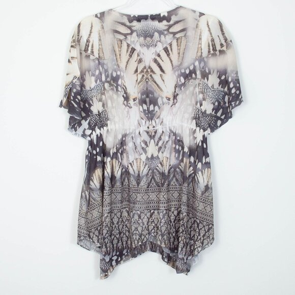 Style & Co Womens Butterfly‎ Sequin Embroidered Babydoll Blouse Size L Boho - Picture 5 of 7